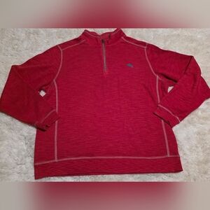 TOMMY BAHAMA Men's Red With Blue Logo Quarter-Zip Pullover Sweatshirt Sz. XL